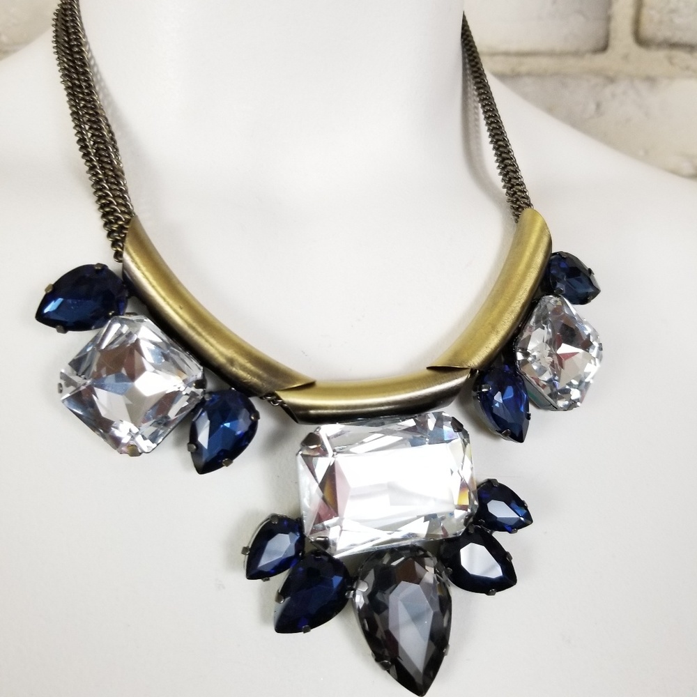 Big Bold Jeweled Necklace Blue Gray Sparkle Stones
